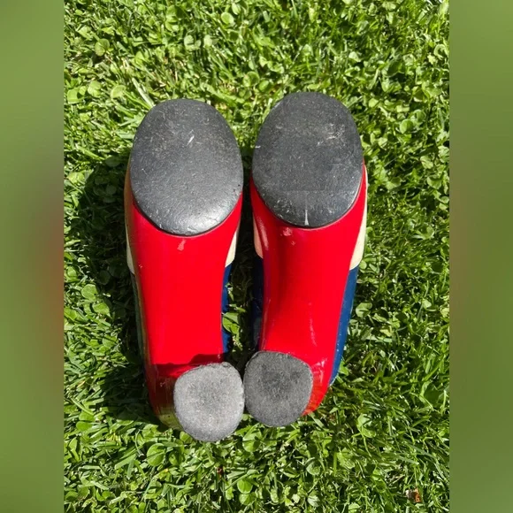70s Vintage Red White and Blue Platform Clogs - Picture 4 of 14